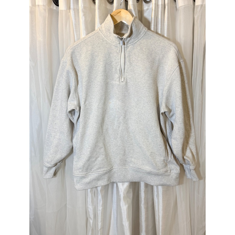 Athleta Quarter Zip Sweatshirt Womens Small Light Gray Heathered Fleece Pullover